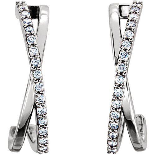 Diamond Criss Cross J-Hoop Earrings, Rhodium-Plated 14k White Gold (1/6 Ctw, Color G-H, Clarity I1)