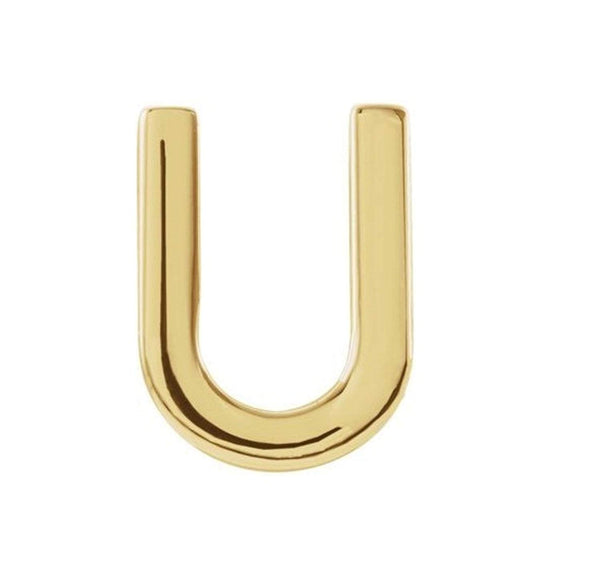 Initial Letter 'U' 14k Yellow Gold Stud Earring (Single Earring)