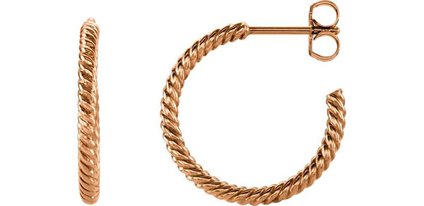 Rope Design Hoop Earrings, 14k Rose Gold 17mm