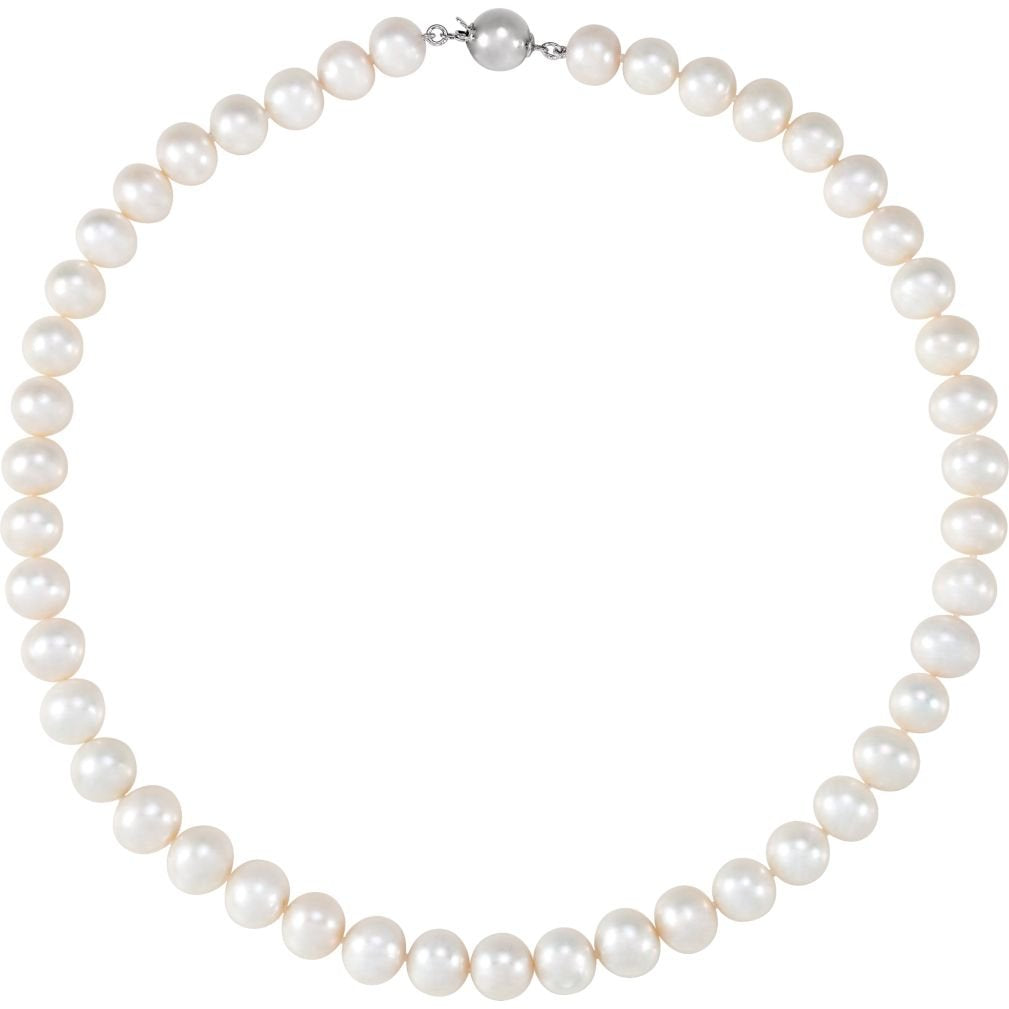 White Freshwater Cultured Pearl Sterling Silver Necklace, 18" (10.00-11.00MM)
