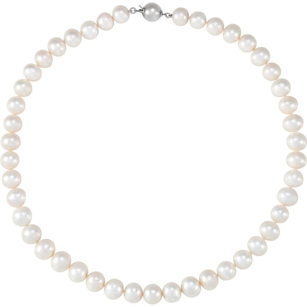 White Freshwater Cultured Pearl Sterling Silver Necklace, 18" (10.00-11.00MM)