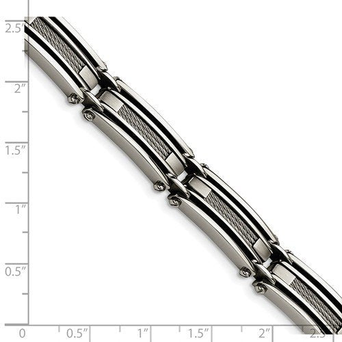 Men's Stainless Steel 9mm Wire Brushed and Polished Bracelet, 9"