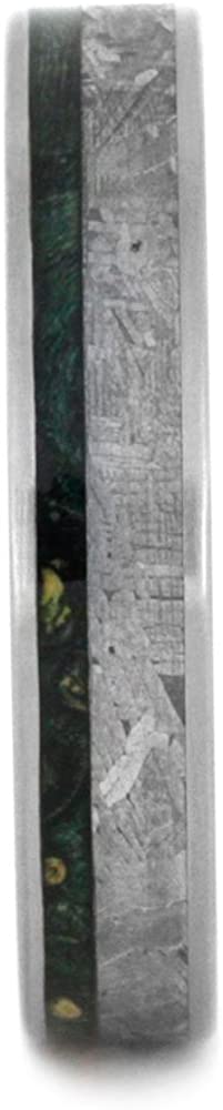 Gibeon Meteorite, Green Box Elder Burl Wood 4mm Comfort-Fit Matte Titanium Band, Size 6.75