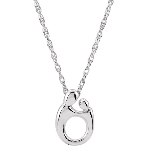 Mother and Child Rhodium Plated Sterling Silver Necklace, 18"