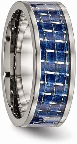 Titanium, Blue Carbon Fiber Inlay 8mm Comfort-Fit Band, Size 7.5