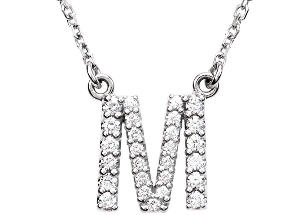 Diamond Initial 'M' Rhodium Plate 14K White Gold (1/5 Cttw, GH Color, I1 Clarity), 16.25"