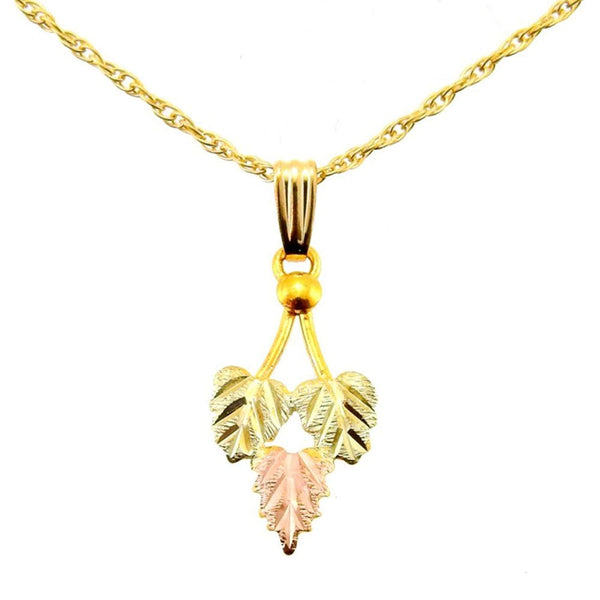 Petite Leaf Pendant Necklace, 10k Yellow Gold, 12k Green and Rose Gold Black Hills Gold Motif, 18"