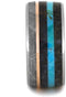 Turquoise, Dinosaur Bone, Meteorite, Petrified Wood, 14k Rose Gold, Black and White Mokume Gane 10mm Comfort-Fit Titanium Band, Size 13