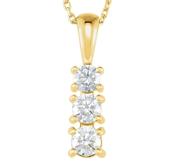 3-Stone Diamond 14k Yellow Gold pendant Necklace, 18" (.50 Ctw, GH, I1)