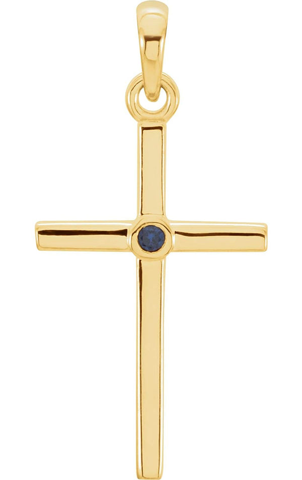 Blue Sapphire Inlay Cross 14k Yellow Gold Pendant (30.6x16.6MM)