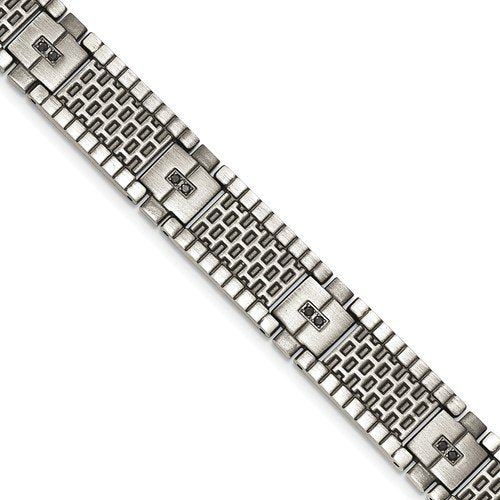Men's Antiqued Brushed Stainless Steel CZ Bracelet, 8.25 "