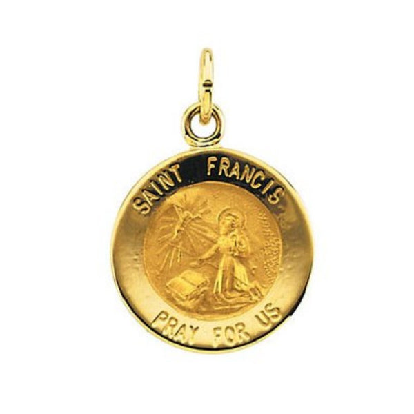 14k Yellow Gold Round St. Francis of Assisi Medal (15 MM)