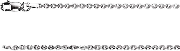 1.75mm 14k White Solid Diamond Cut Cable Chain Bracelet, 7"
