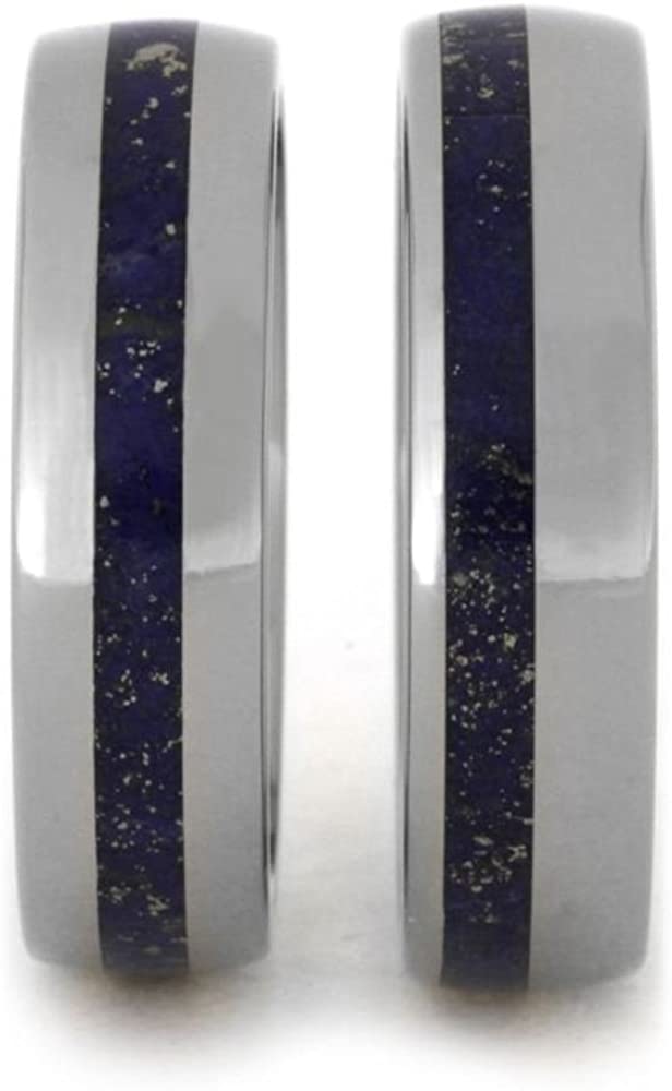 Lapis Lazuli Comfort-Fit His and Hers Titanium Wedding Band Set, M16-F4