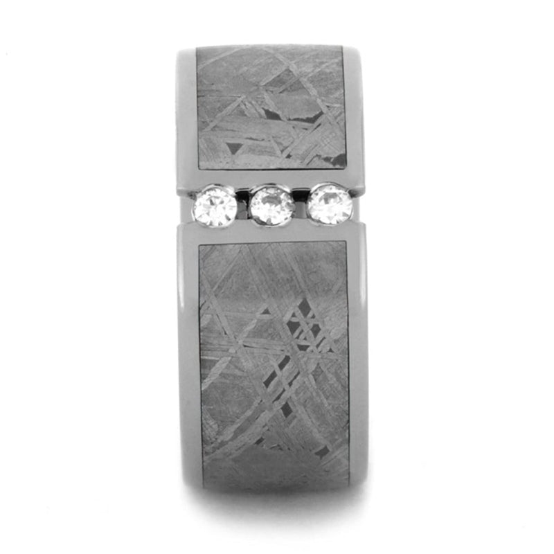 Charles & Colvard Moissanite, Gibeon Meteorite 11mm Comfort-Fit Tuxedo Titanium Band, Size 15.25