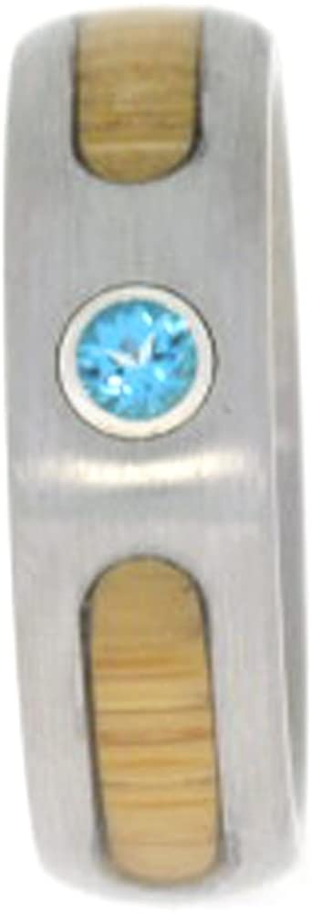 Blue Topaz, Bamboo 6mm Comfort Fit Brushed Titanium Wedding Ring, Size 4.5