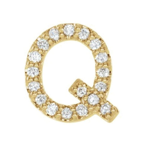 14k Yellow Gold Gold Diamond Letter 'Q' Initial Stud Earring (Single Earring) (.08 Ctw, GH Color, I1 Clarity)