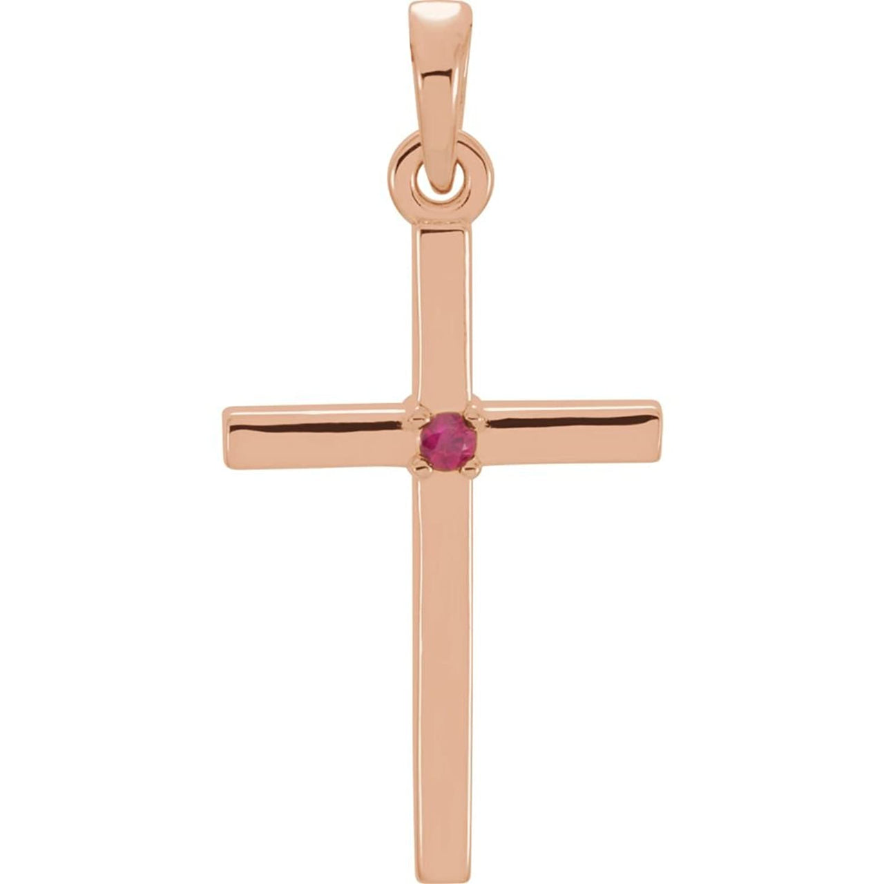 Ruby Inset Cross 14k Rose Gold Pendant (19.2x9MM)