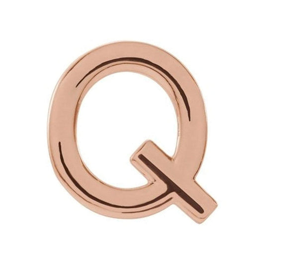 Initial Letter 'Q' 14k Rose Gold Stud Earring (Single Earring)