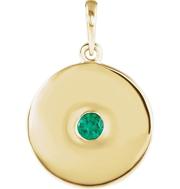 Round Emerald Disc Pendant, 14k Yellow Gold