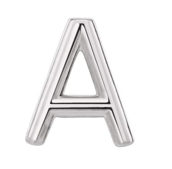 Initial Letter 'A' Rhodium-Plated 14k White Gold Stud Earring (Single Earring)