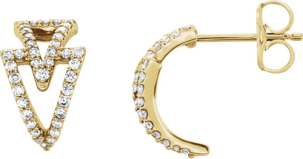 Diamond Geometric J-Hoop Earrings, 14k Yellow Gold (1/4 Ctw, Color G-H, Clarity I1)