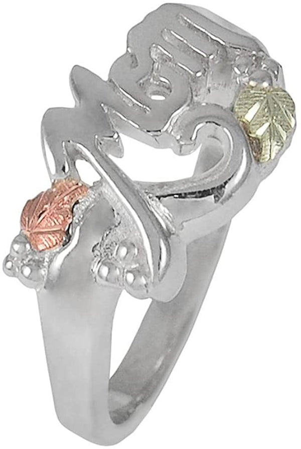 Black Hills Gold Sterling Silver 'Mom' Ring, 12k Green Gold, 12k Rose Gold, Size 5.5