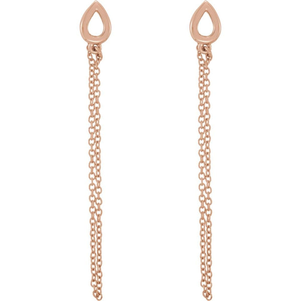 Petite Leaf Chain Dangle Earrings, 14k Rose Gold