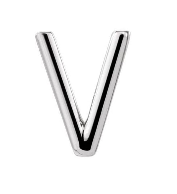 Initial Letter 'V' Sterling Silver Stud Earring (Single Earring)