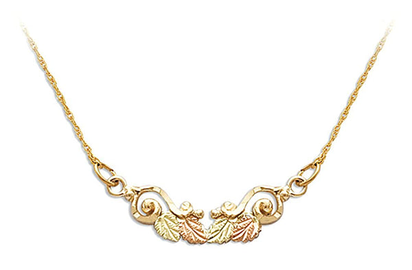 Diamond-Cut Swirl with Leaves Necklace, 10k Yellow Gold, 12k Green and Rose Gold Black Hills Gold Motif, 18"