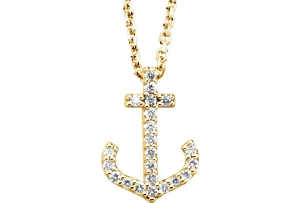 Petite Diamond Anchor Necklace in 14k Yellow Gold, 16" (1/8 Cttw)