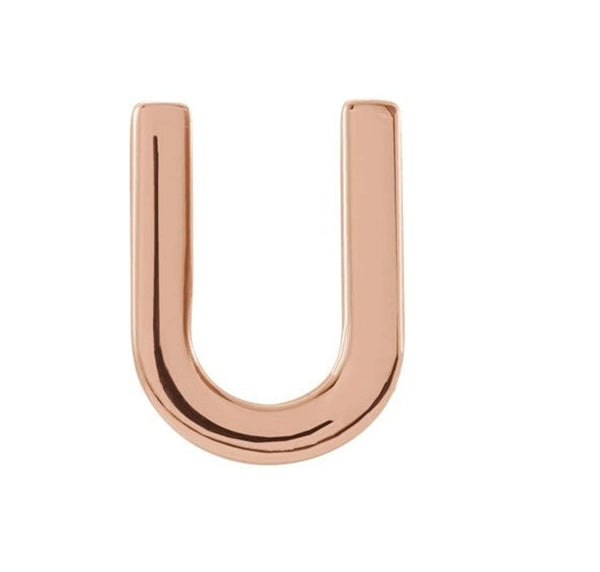Initial Letter 'U' 14k Rose Gold Stud Earring (Single Earring)