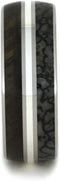 Tiger's Eye, Dinosaur Bone, Sterling Silver Stripe 8mm Comfort-Fit Titanium Band, Size 11.25