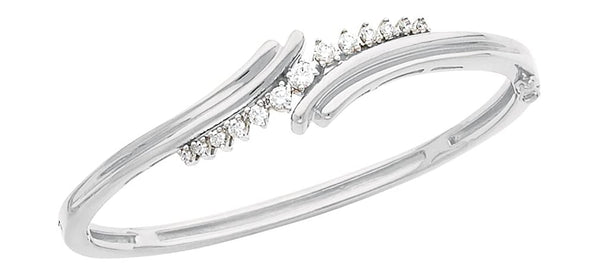 Petite Diamond Bangle Bracelet, Rhodium-Plated 14k White Gold, 7" (.5 Cttw, GH Color , I1 Clarity )