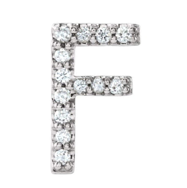 Rhodium-Plated 14k White Gold Diamond Letter 'F' Initial Stud Earring (Single Earring) (.05 Ctw, GH Color, I1 Clarity)