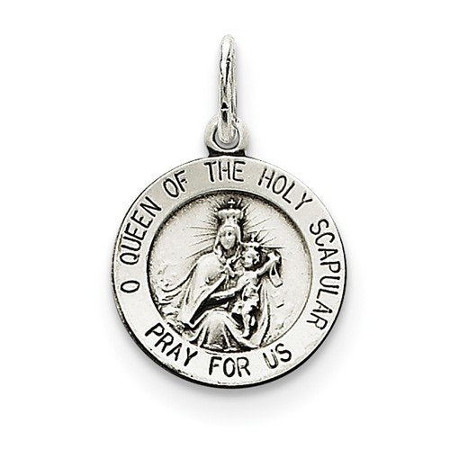 Sterling Silver Queen Of The Holy Scapular Medal Charm Pendant (22X12 MM)