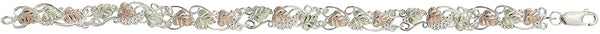 Filigree Leaf Line Bracelet, Sterling Silver, 12k Green and Rose Gold Black Hills Gold Motif, 7"
