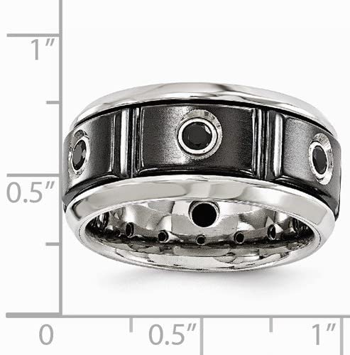 Edward Mirell Black Titanium Stainless Steel with Sterling Silver Bezel Black Spinel 11mm Band, Size 13
