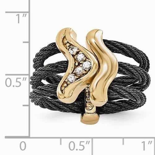 Edward Mirell Black Titanium with Bronze Cable White Sapphire 21mm Flexible Ring