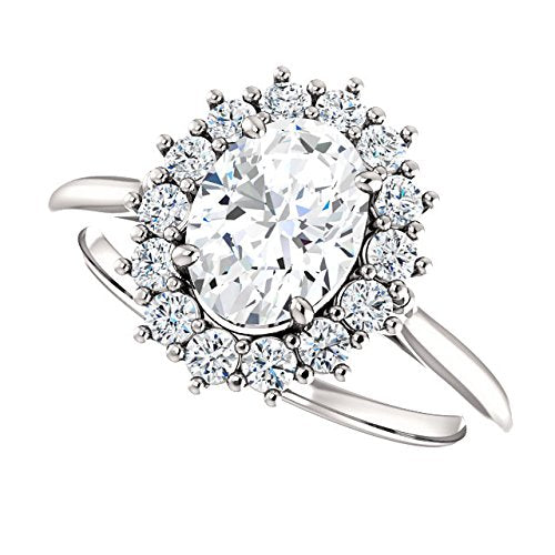 Oval Cubic Zirconia and Diamond Halo 14k White Gold Ring (.35 Cttw, GH Color, SI2-SI3 Clarity), Size 5.75