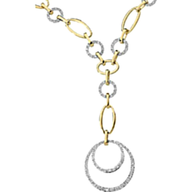 Diamond Two-Tone Circle 14k Yellow Gold and White Gold Pendant Necklace, 16" (5/8 Cttw)