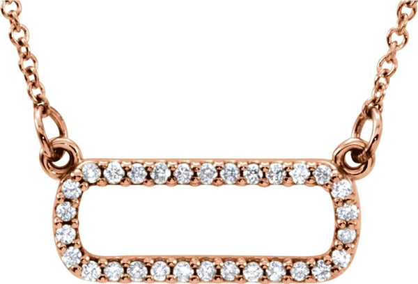 30-Stone Diamond Horizontal Rectangle 14k Rose Gold Pendant Necklace, 16" ( 0.16 Cttw)