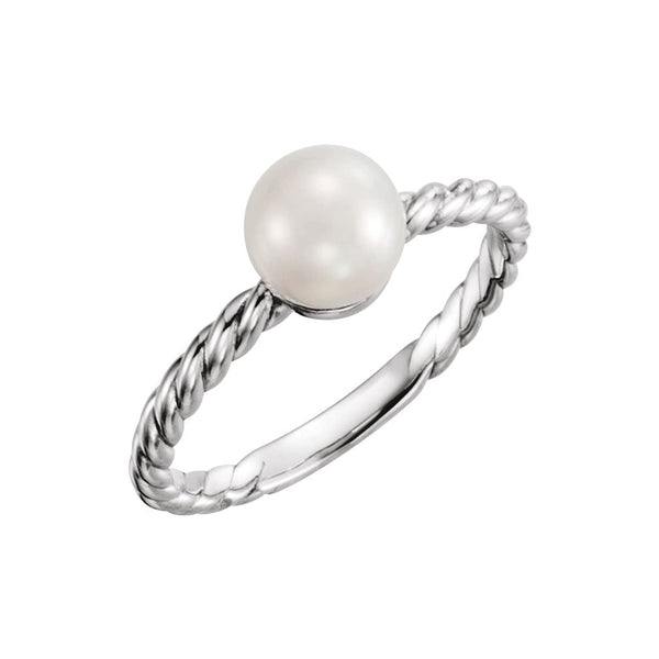 White Freshwater Cultured Pearl Rope-Trim Ring, Rhodium-Plated 14k White Gold (7.5-8mm) Size 7.5