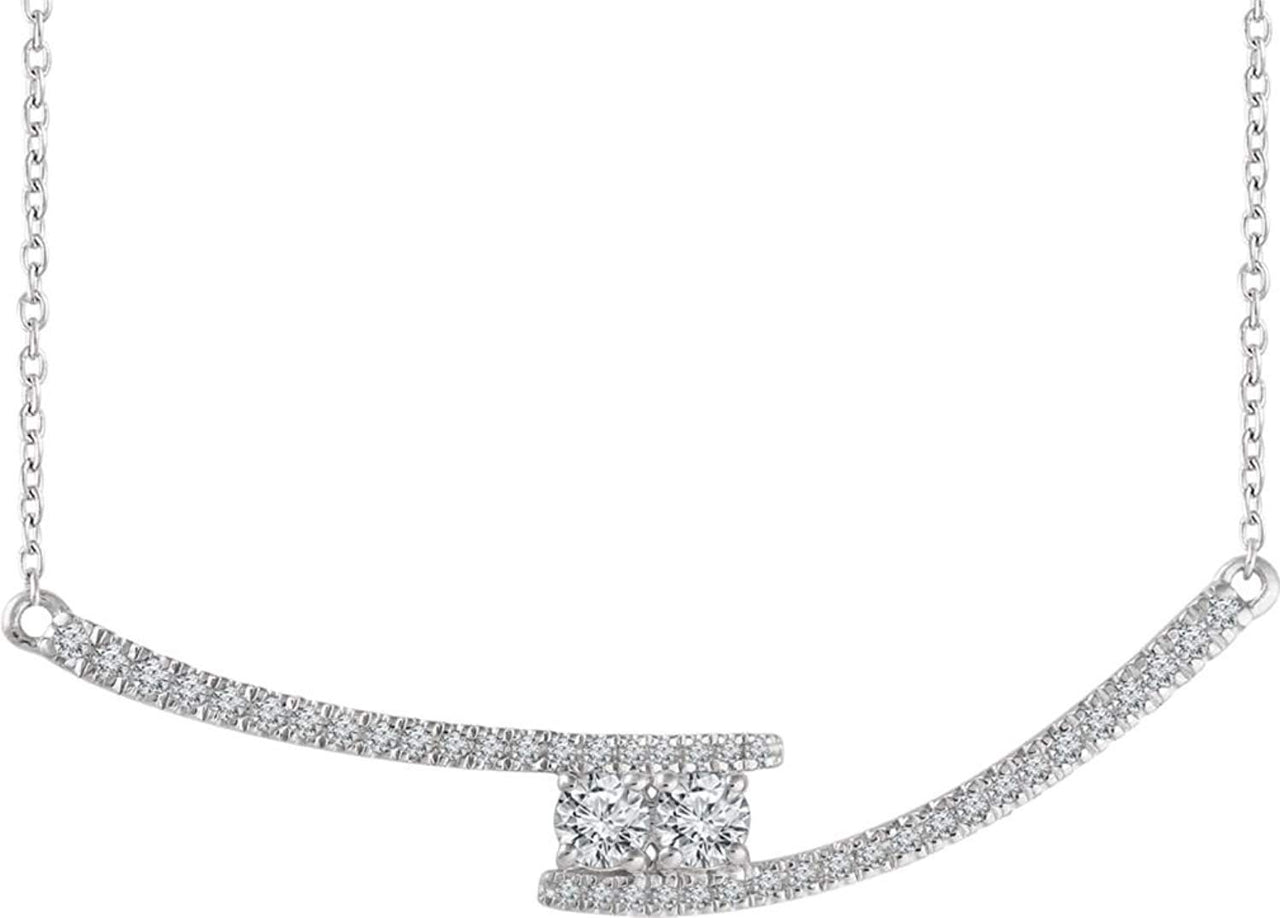 Diamond Two-Stone Bar Necklace in Rhodium-Plated 14k White Gold, 16-18" (3/8 Ctw, Color H+, Clarity I1)