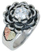 Ave 369 CZ 3D Flower Oxidzed Ring, Sterling Silver, 12k Green and Rose Gold Black Hills Gold Motif