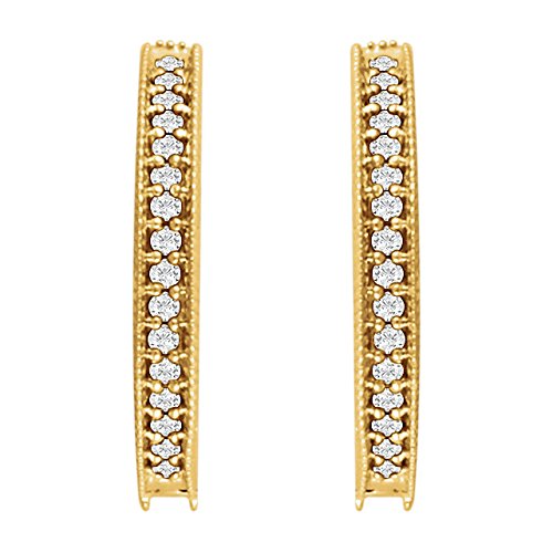 Diamond Milgrain Hoop Earrings, 14k Yellow Gold (1/5 Ctw, Color H+, Clarity I1)