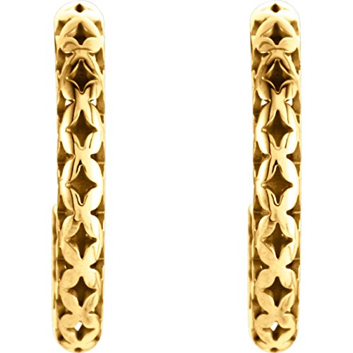 Pierced Style J-Hoop Earrings, 14k Yellow Gold 19.5x2.7mm