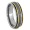 Gibeon Meteorite, Green Box Burl, 14k Yellow Gold 7mm Titanium Comfort-Fit Wedding Ring