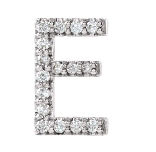 Rhodium-Plated 14k White Gold Diamond Letter 'E' Initial Stud Earring (Single Earring) (.06 Ctw, GH Color, I1 Clarity)