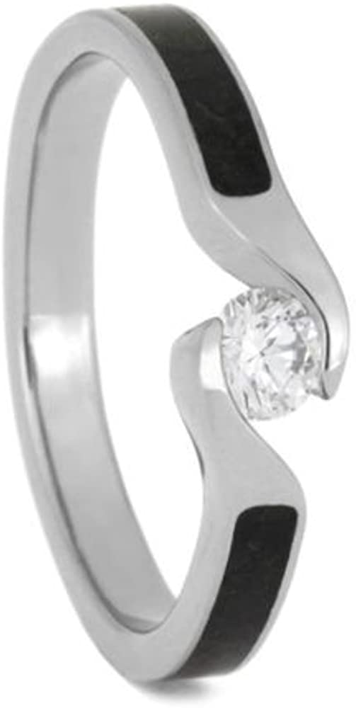 Diamond Solitaire Crushed Dinosaur Bone 4mm Comfort-Fit Titanium Engagement Bypass Ring (.25Ct, Color G, Clarity SI1) Size 8.5